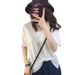 2025 Summer New Loose Short-sleeved Women's T-shirt Trendy V-neck Top_ecoleips.com