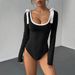 Voya Women's Autumn And Winter New Spicy Girl Slim Fit Jumpsuit With Square Neckline And Flared Sleeves, Fashionable And Sexy Long Sleeved Jumpsuit_ecoleips.com