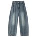 Vintage Blue Denim Jeans For Men - Classic Straight Leg Comfort Fit High Street Fashion Jeans With Button Fly_ecoleips.com