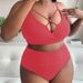 plus Size Halter High Waisted Bikini Swimsuit Solid Color European American Style Sexy Bikini Set for Women Wire-Free Chest Pad_ecoleips.com