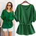 Women's V-neck Short-Sleeved Linen Shirt Batwing Sleeve Loose Fit Casual Cotton Top For Summer_ecoleips.com