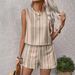 Women's Clothing Summer Casual Striped Sleeveless Fashion Vest Shorts Two Piece Set_ecoleips.com