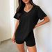 Women's Short Sleeve V Neck Casual Solid Color Fashion Suit Relaxed Everyday Wear Versatile Comfortable Feshion Trend_ecoleips.com