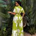 Women's Clothing Fashion Printed Pleated Butterfly Sleeves V Neck Top Lace Up Waist Wide Leg Trousers Suit_ecoleips.com