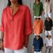 Women's V Neck T-Shirt Loose Fit Cotton Linen Button Detail European American Style Summer Top_ecoleips.com