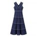 European And American Foreign Trade Summer New Women's Vintage V-neck Sleevele Slim-fit Lace Patchwork Tael Long_ecoleips.com