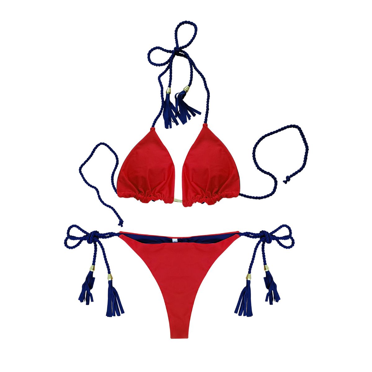 Women's Clothing Bikini Split Sexy Triangle Double Sided Contrast Color Beach Bikini Three Point Style_ecoleips.com