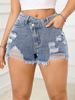 Women's Clothing New Versatile High Waisted Raw Edge Shorts Elastic Hole Hip Lifting Jeans_ecoleips.com