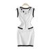 Women's High Waist Floral Sleeveless Knit Dress - Slim Fit Mini Dress For Petite Ladies, Sweet & Elegant, Black/White_ecoleips.com