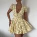Floral Puff Sleeve Deep V Dress Sexy Retro Fashion Summer Dress for Women Elegant Resort Style Wholesale_ecoleips.com