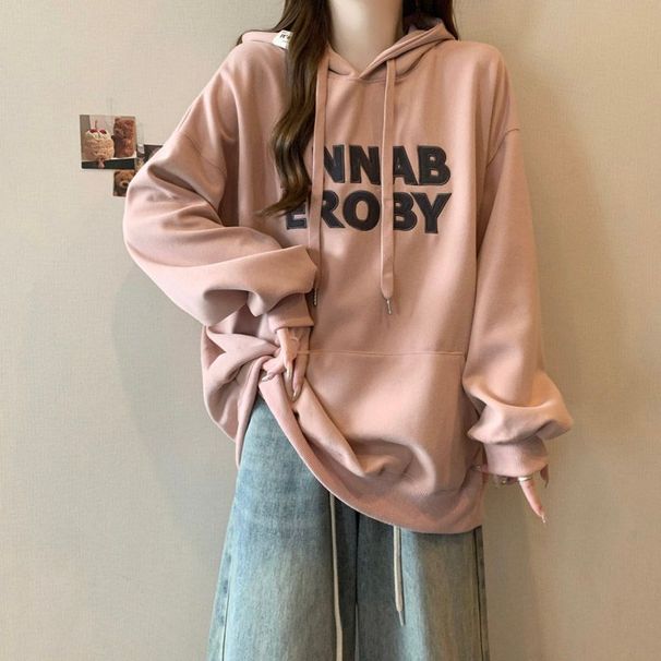 American-style Letter Embroidery Hooded Long-sleeve Sweatshirt Women, Thin, Plus-size, Loose-fitting, Korean-style Top_ecoleips.com