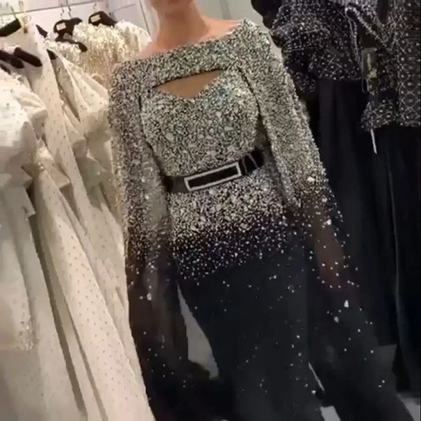 Women's Clothing Stand Gold Embroidered Sexy Cloak Large Swing Dress_ecoleips.com