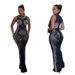 Voya Women's European And American Fashion Women's Solid Color Mesh Rhinestone Sleeveless Long Sensual Evening Dress With Noble_ecoleips.com