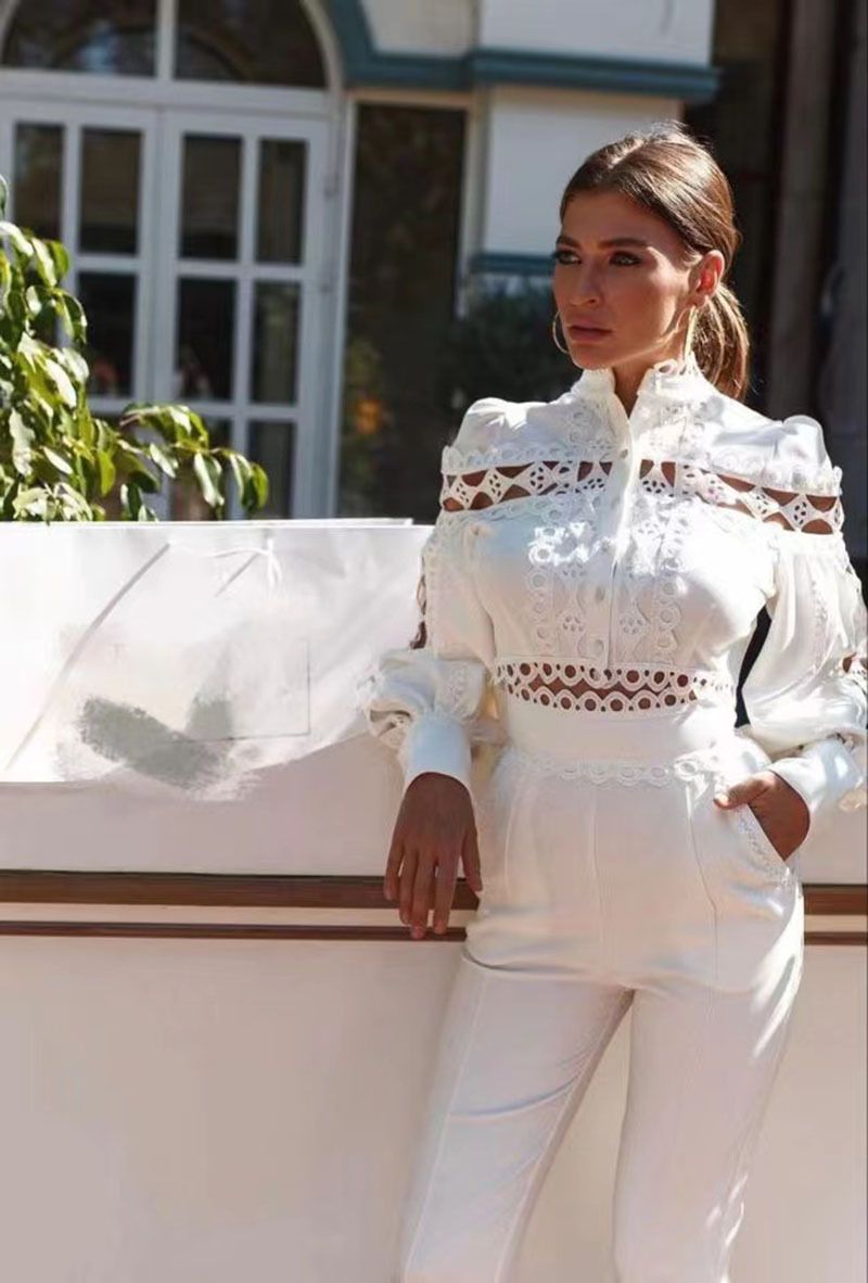 Women's Clothing Sexy Slim Light Luxury Temperament Lace Waist Slim Jumpsuit Suit Two Sets_ecoleips.com