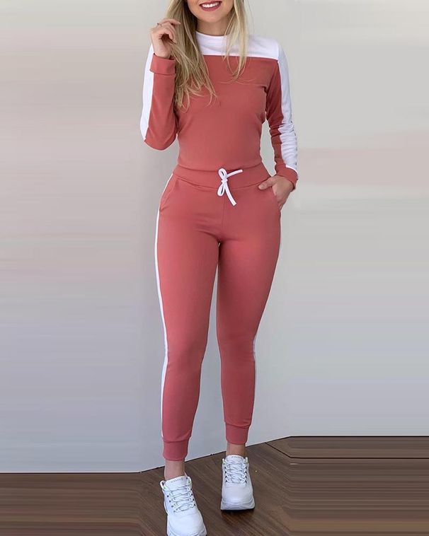 2023 Europea Ad America Sprig New Outdoor Sports Color-Block Log-Sleeve Log-Pats Comfortable Casual Suit For_ecoleips.com