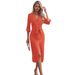2026 New Women's European And American Style Solid Color Turn-down Collar Waist-Cinching Elegant Commuting Slit Dress_ecoleips.com