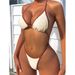 Cikini Summer Beach Women's Contrast Trim Halterneck One-Piece Swimsuit Sexy Swimwear Bathing Suit_ecoleips.com