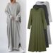 Women's Clothing Casual Long Sleeve V-Neck Swing Dress - Cotton Blend Flowy Maxi Dress For Everyday Comfort (Gray/Black/Army Green, Sizes M-5XL)_ecoleips.com