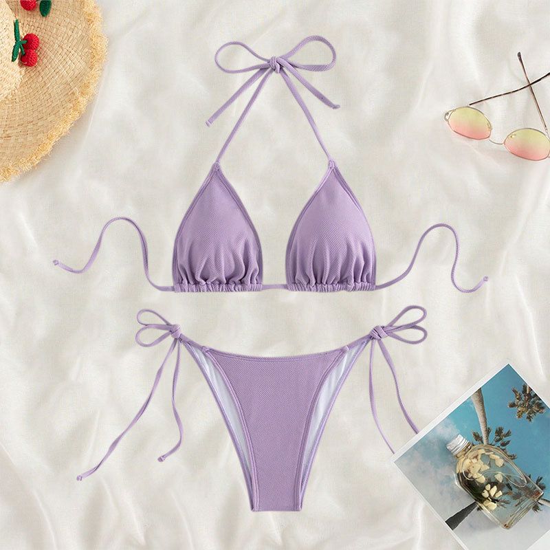 Women's Clothing Bikini Swimsuit Solid Color Sexy Bikini Split Swimsuit_ecoleips.com