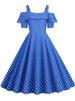 Polka Dot High Waist Vintage 50s Pleated Dress Women Summer Spaghetti Strap Elegant Ruffles Party Sundress_ecoleips.com