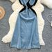 Women's Clothing Retro Lapel Sleeveless Denim Dress Female Summer Irregular Stitching Medium Length Skirt_ecoleips.com
