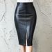 Women's Clothing High Waist Slim Slit Leather Stylish High-Waist PU Leather Pencil Skirt With Side Slit - Slim Fit Bodycon Mini Skirt For Women, Black_ecoleips.com