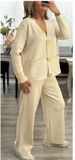 K Casual Fashion Two-piece Set For Women; Versatile Metal Button Knitted Cardigan Sweater With Wide-leg Pants Set._ecoleips.com