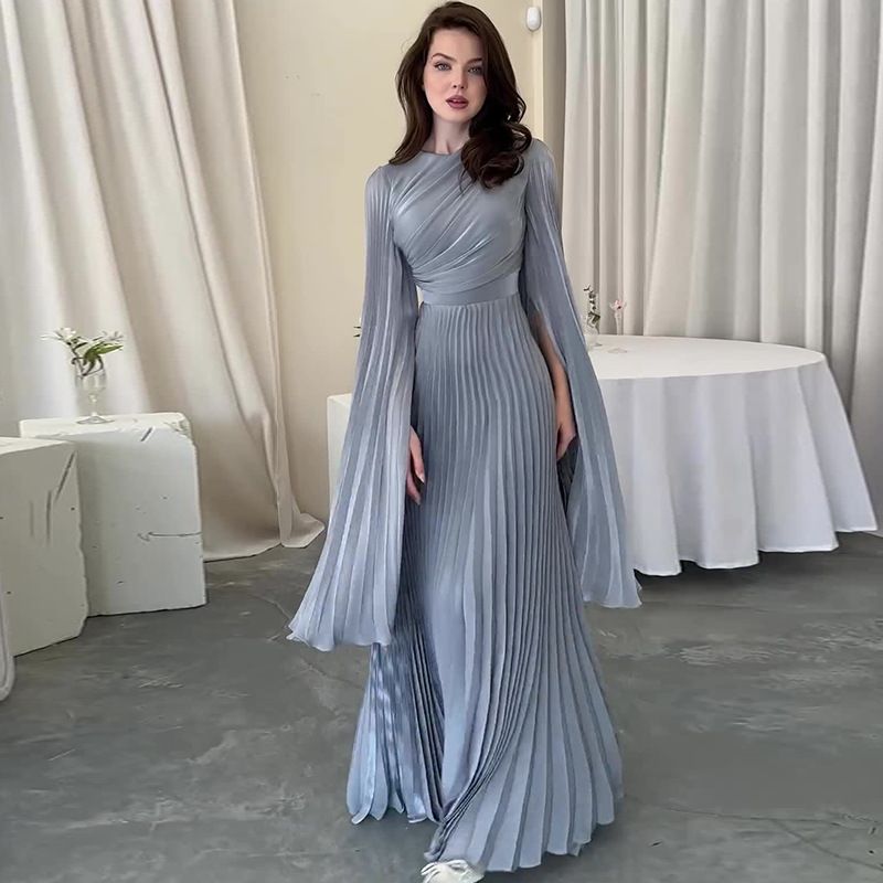 Women's Clothing solid color waist fairy style elegant long evening dress for women_ecoleips.com