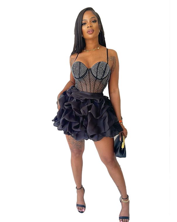 Women's Clothing Sexy Slim Fit Hot Diamond Elastic Suspender Cake Skirt Tutu Skirt_ecoleips.com