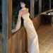 White Strapless Slim Fit Long Dress with Sequined Shawl Elegant Women's Clothing/Dress_ecoleips.com