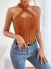 Women's Clothing Slim Cross Neck Sleeveless Off Shoulder Ladies Sexy Vest Top_ecoleips.com