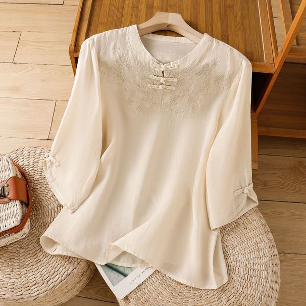 This New-Style Chinese-Inspired, Loose-Fitting, Artistic And Retro Top Features Five-Quarter Sleeves, A Stylish Design W_ecoleips.com