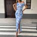 AD194 Cross-border European And American New Fashion Stylish Sexy Printed Waist-cinching Mesh Bodycon Cheongsam Fishtail_ecoleips.com