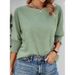 Cross-border Women's 2025 Fashion Top, 7/8 Sleeve T-shirt, European And American Round Neck Basic Business Lace_ecoleips.com