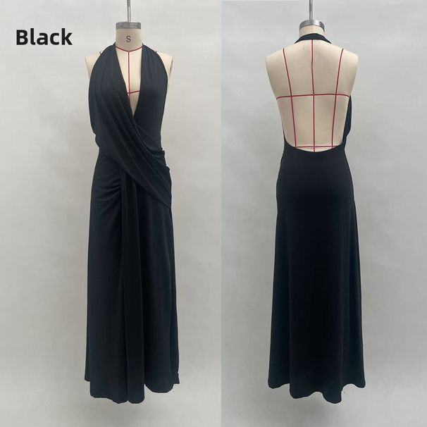 Women's Clothing Deep V Halter Neck Ruched Back Slit Summer Dress Fashionable Hot Girl Thin Clothing New Arrivals_ecoleips.com