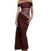 Women Luxury Elegant Strapless Solid Slim Fit Bodycon Long Maxi Dress Formal Evening Party Gown_ecoleips.com