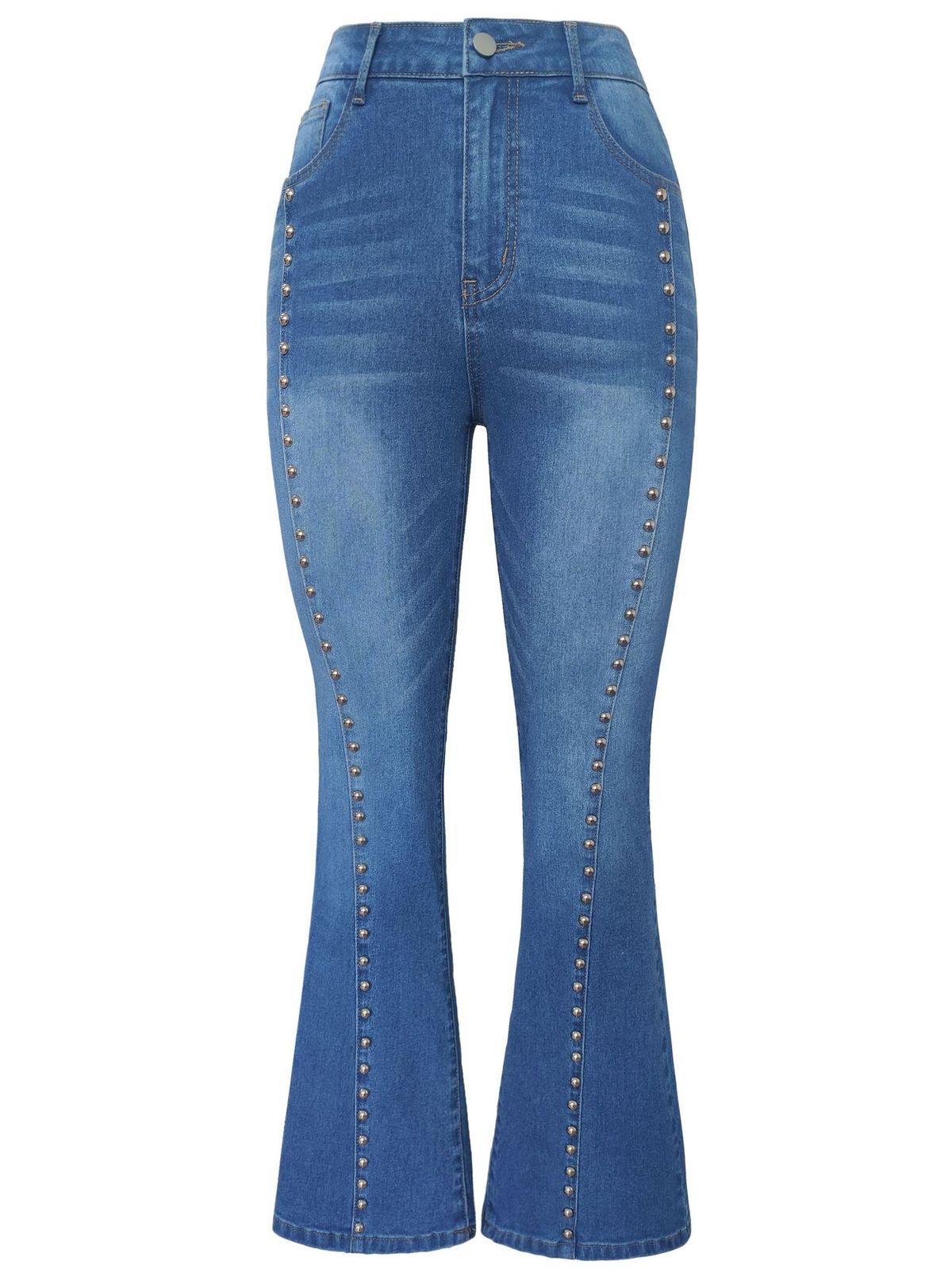 High-Waisted Flared Jeans For Women - Autumn Stretch Denim Pants With Rhinestone Embellishments & Slimming Fit_ecoleips.com