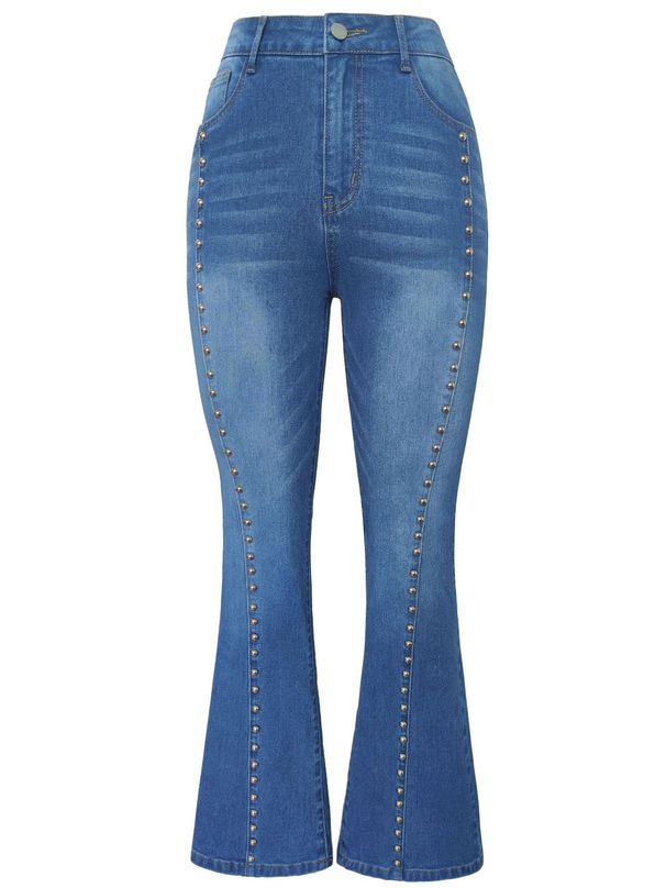 High-Waisted Flared Jeans For Women - Autumn Stretch Denim Pants With Rhinestone Embellishments & Slimming Fit_ecoleips.com