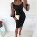 Women's Clothing Elegant Sexy V Neck Mesh Sleeve Evening Dress Hot Stamping Hip Wrapped Ladies Dress_ecoleips.com