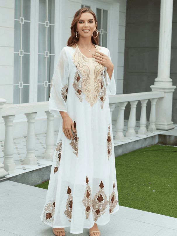 ZD039 Muslim Women's Clothing Abaya Embroidered Mesh Dress_ecoleips.com