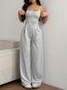 Summer Women's Grey Jumpsuits, Sleeveless Halter Design, Backless, Loose Wide-leg Styles_ecoleips.com