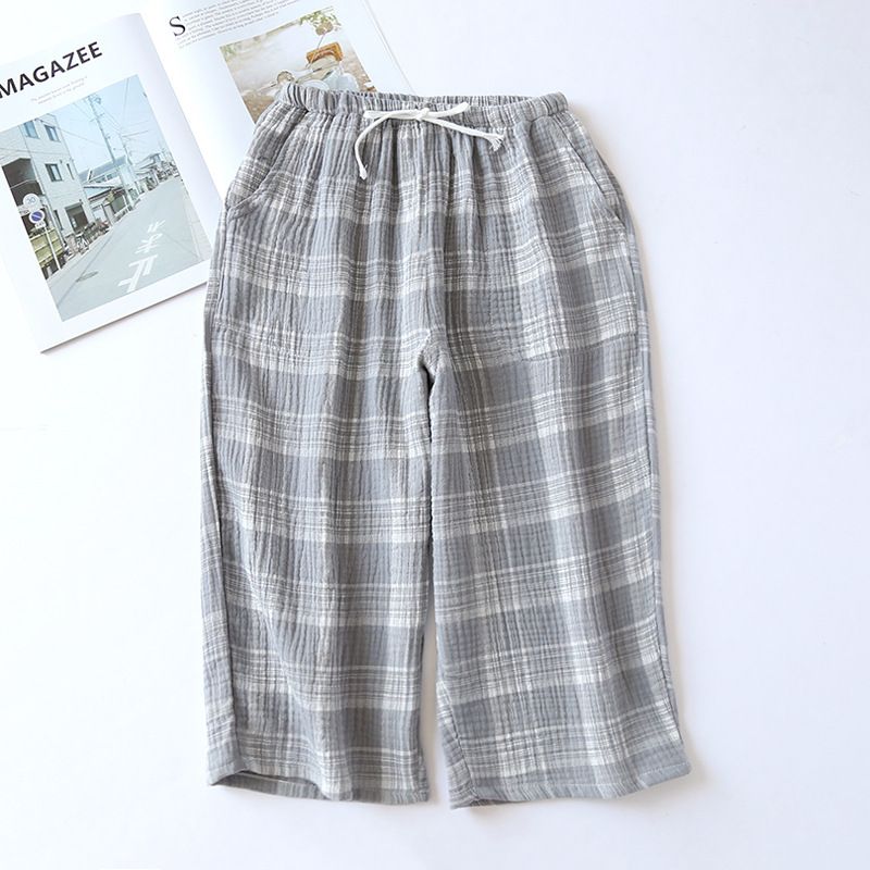 2026summer Couple 100% Cotton Crepe Cloth Shorts Multicolor Large Size Loose Plaid Men's Home Pants Cropped Pants Ladies Bottoms_ecoleips.com