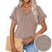 Women's Two Tone Twist Stretch Top V Neck Short Sleeve European American Style Fashion Spring Summer New Arrival_ecoleips.com