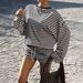 Y2K Striped Lounge Set - Oversized T-Shirt & Shorts Comfy Two-Piece Outfit For Women (Khaki, S-XL)_ecoleips.com
