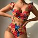 Fashionable Women's Strapless Two Piece Polyester Swimsuit European American Print Sexy Bikini New_ecoleips.com
