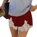 Women's Autumn Digital Print Polka Dot Lace Trim Patchwork Satin Wide Leg Casual Comfort Shorts_ecoleips.com