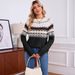 Fair Isle Sweater Women's Geometric Pattern Pullover - Soft Acrylic Knit, Loose Fit, 3D Embroidery, Casual Elegance (Blue/Black/Khaki, S/M/L/XL)_ecoleips.com
