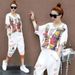 Women's Plus Size Hip Hop Sportswear Set Fashionable Summer Short Sleeve Tapered Leg Capri Pants Loose Harem Style Two Piece Outfit_ecoleips.com