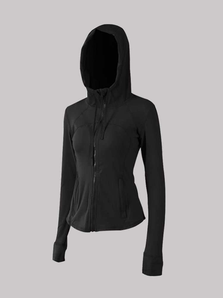 Women's Clothing Autumn And Winter New Style Drawstring Hooded Jacket Solid Color Zipper Cardigan Yoga Sports Fitness Clothes Jacket For Women_ecoleips.com