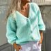 Women’s Deep V-Neck Button Cardigan – Soft Mohair Blend Knit Sweater (S-XL) – Light Blue, Versatile & Stylish_ecoleips.com